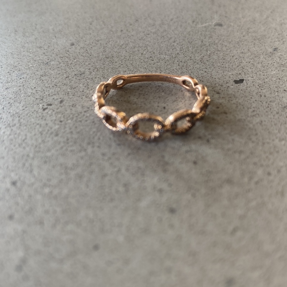 ROSE GOLD & pavè Diamonds ring diamond band chain link wedding 7 karat kt solid - Picture 4 of 10